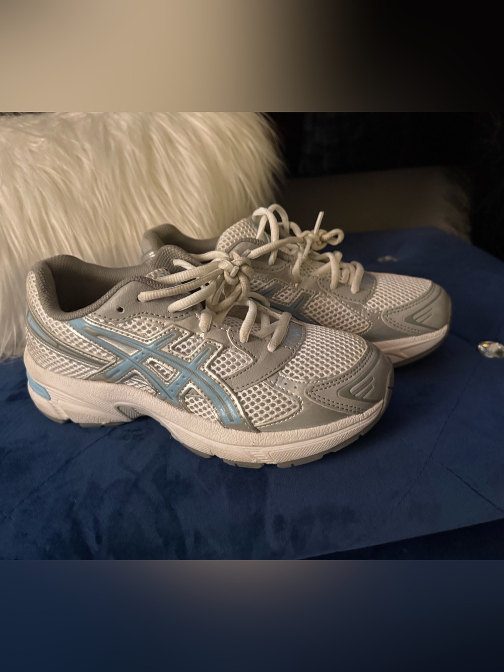 ASICS Kids Gray & Light Blue Mesh Running Sneakers